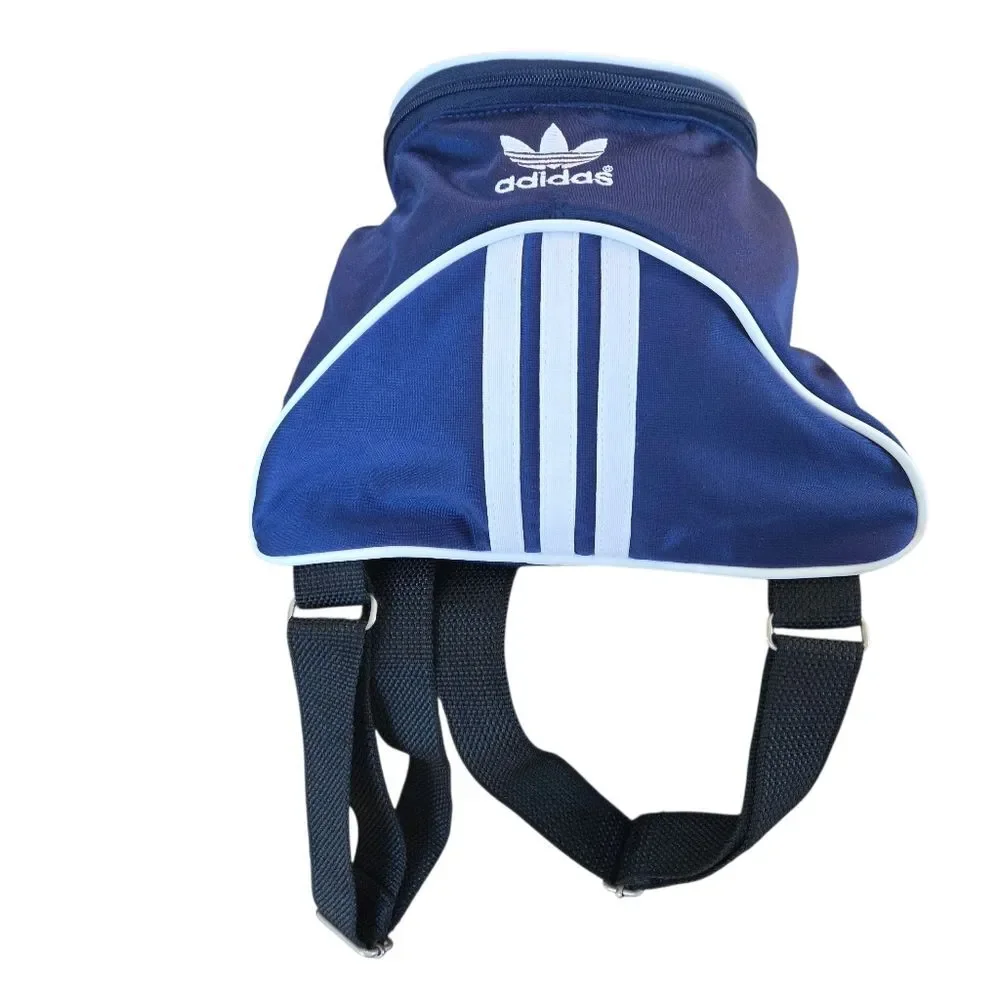 Adidas NWOT VINTAGE Mini Backpack Blue with Trefoil logo zipper pulls UNISEX